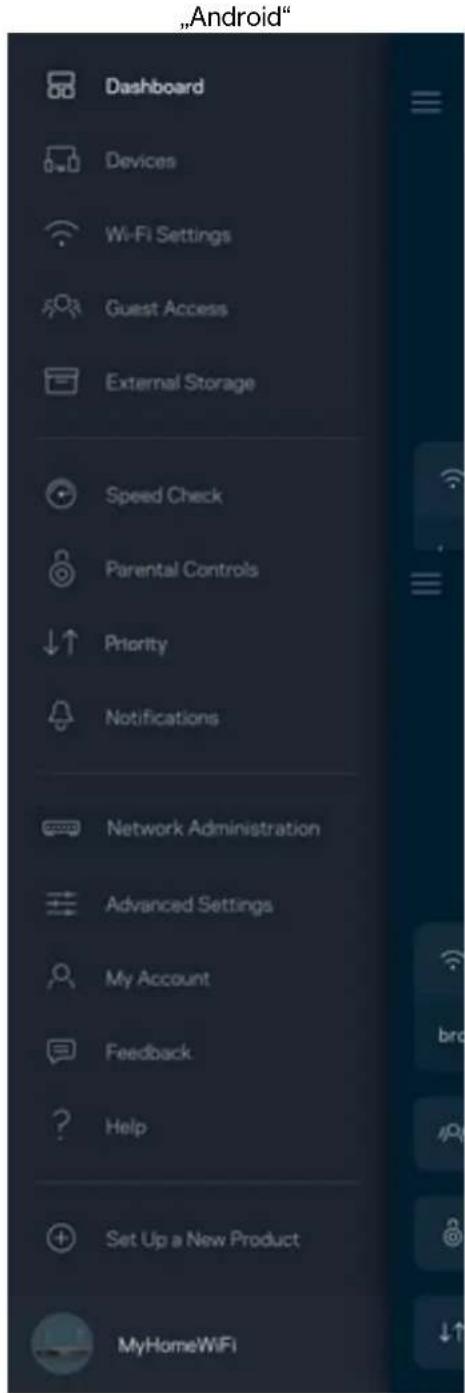 LINKSYS Hydra 6 - Narsymo meniu - 2
