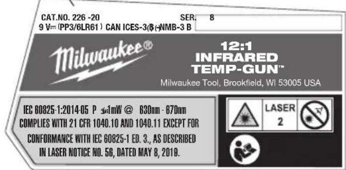 MILWAUKEE Infrared TempGun 226820NST - SPECIFICATIONS - 2