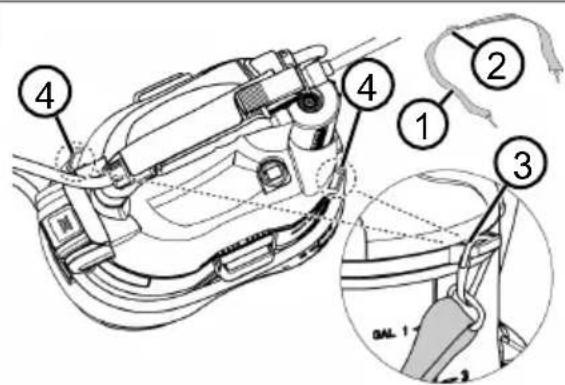 Technical diagram of a car head assembly with numbered parts and a close-up inset showing a cable attachment detail.