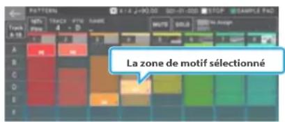 ROLAND FANTOM06 - Sur l'écran PATTERN, Sélectionnez la zone Pattern dont vous souhaitez modifier les paramètres. - 1