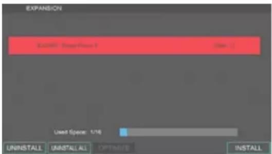 EXPANSION EXERCISE: SuperFlow 1 20min Used Space: 1/16 UNINSTALL UNINSTALL ALL OPTIMIZE INSTALL