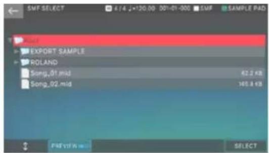 SMF SELECT 6/14 120.00 001-01-000 SMF SAMPLE PAD Export Sample ROLAND Song_01.mid 42.2 KB Song_02.mid 165.8 KB PRT v19A SELECT