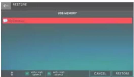 RESTORE USB MEMORY My Memory APPLY RED SAMPLE APPLY RED SAMPLE CANCEL RESTORE