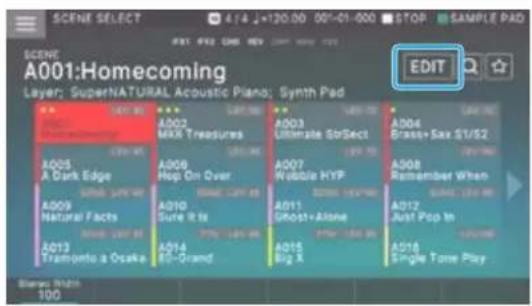 SCENE SELECT E-mail: 4.14 2-120.00 001-01-000 STOP SAMPLE PAD SCENE: A001:Homecoming Layer: SuperNATURAL ACoustic Piano; Synth Pad EDIT A005 A Dark Edge A009 Natural Facts A013 Tramonto a Orake A002 MXX Treasures A009 Hop On Over A010 Sure It Is A014 85-Oramd A003 Ultimate SorSect A007 Wobble HYP A011 Ghost+Alone A015 Big X A004 Brass+Sax 1/2 A008 Remember When A017 Just Pop In A016 Single Tone Play Blanche Right 100
