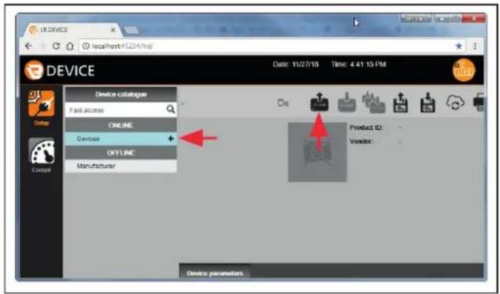 LR DEVICE localhost:15234/164 DEVICE Date: 11/27/19 Time: 4:41:15 PM Device catalogue Fast access ONLINE Devices OFFLINE Manufacturer Stop Couchi Product ID: Vendor: Device parameters