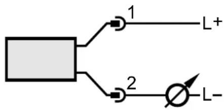 graph TD A["Rectangular Block"] --> B["1"] A --> C["2"] B --> D["L+"] C --> E["L-"]