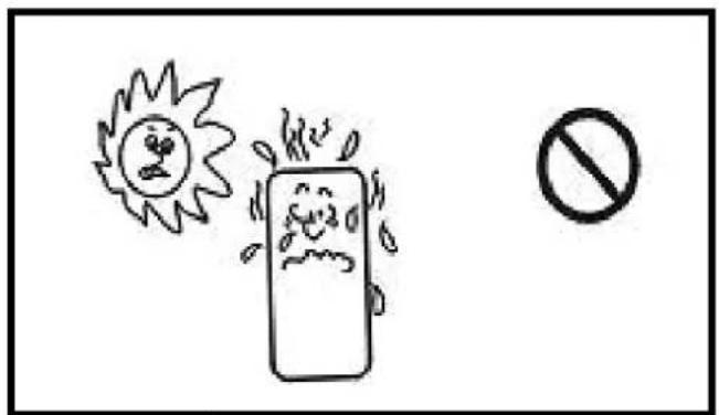 Safety warning illustration showing a phone emitting heat and a prohibition symbol