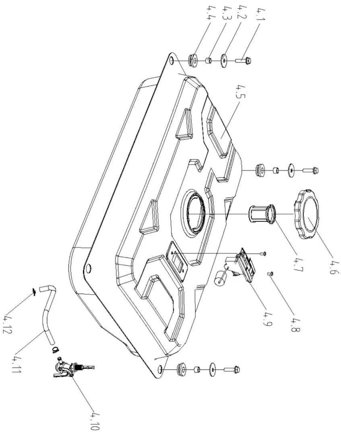 Technical diagram of a mechanical device with numbered parts for identification and assembly reference.