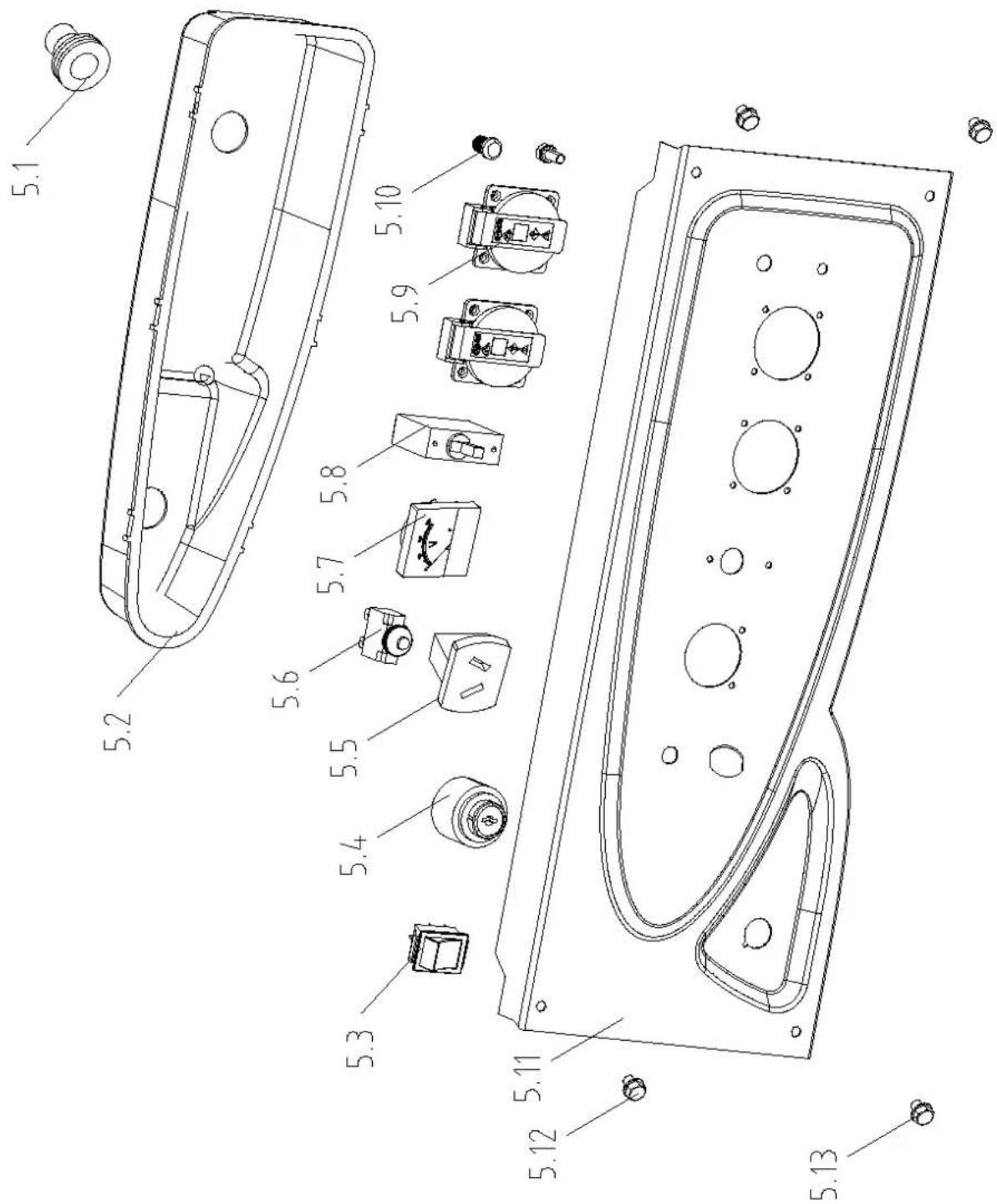 Technical diagram of a device casing with numbered component labels for assembly or manufacturing reference.