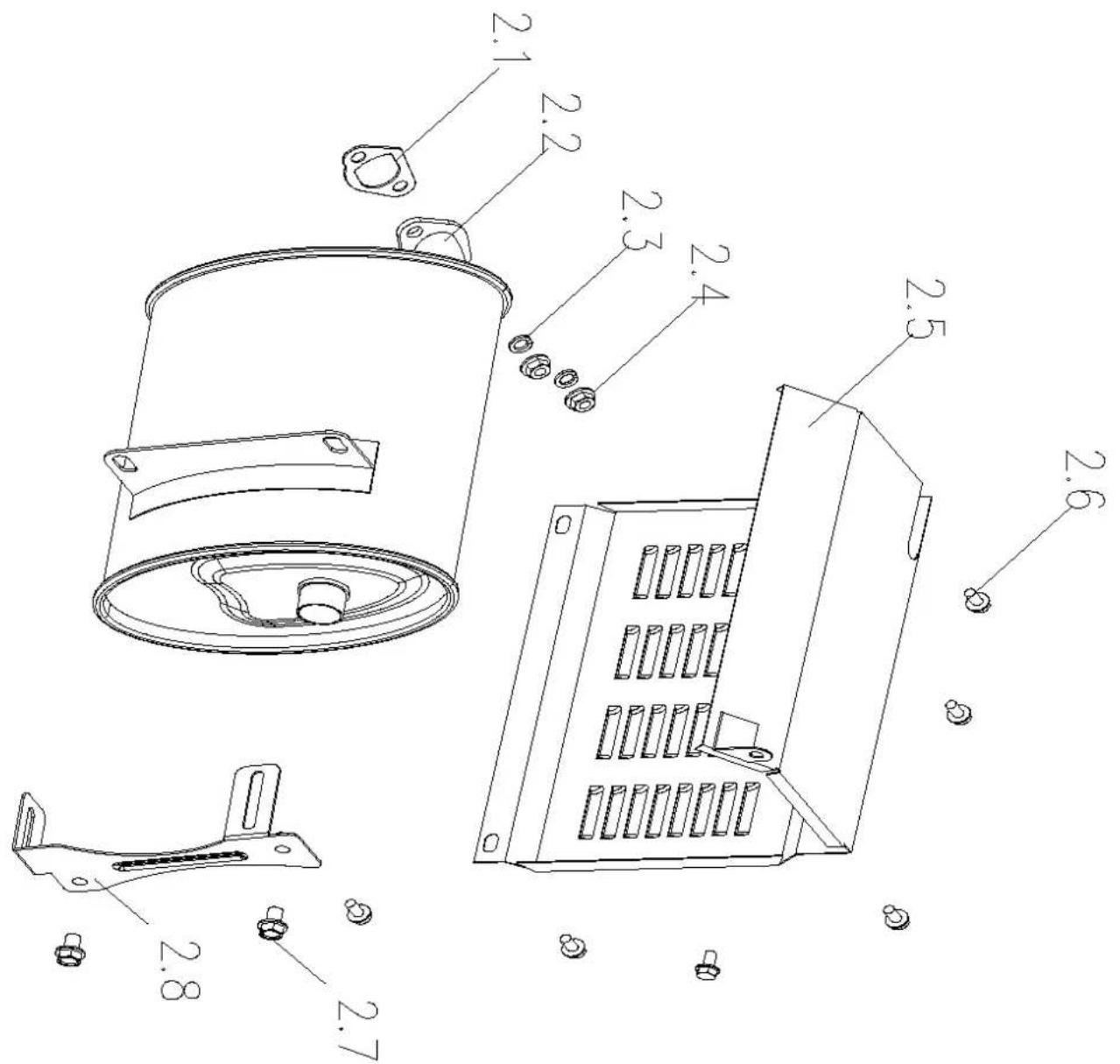 Technical diagram of a mechanical device with labeled parts, including a cylindrical housing, fan, and control panel.