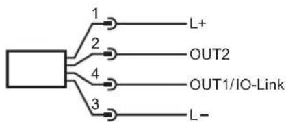 graph TD A[" "] -->|1| B["L+"] A -->|2| C["OUT2"] A -->|4| D["OUT1/IO-Link"] A -->|3| E["L-"]