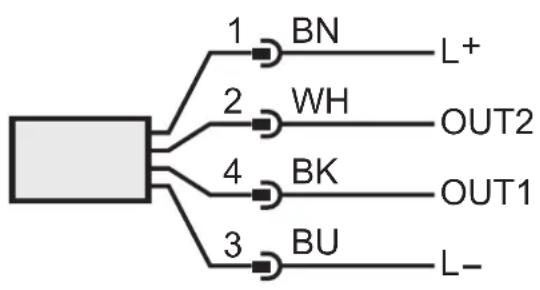 graph TD A["Component"] -->|1| B["BN"] A -->|2| C["WH"] A -->|4| D["BK"] A -->|3| E["BU"] B --> F["L+"] C --> G["OUT2"] D --> H["OUT1"] E --> I["L-"]