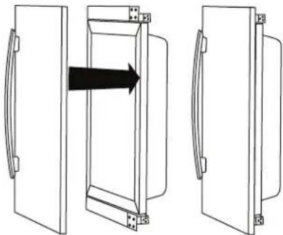 Diagram showing two views of a door frame with arrows indicating direction (no text or symbols)