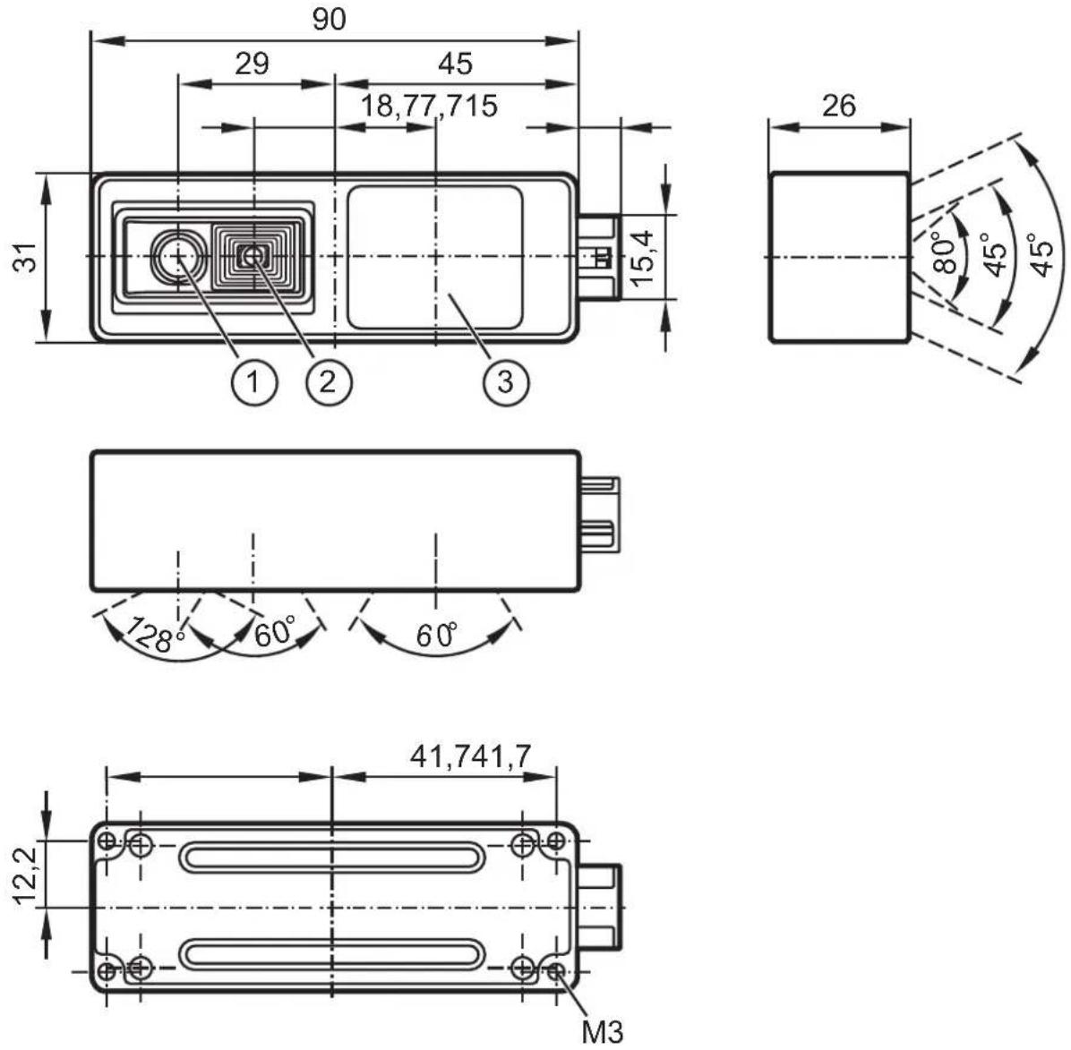 IFM O3R222 - Schémas d'encombrement - 1