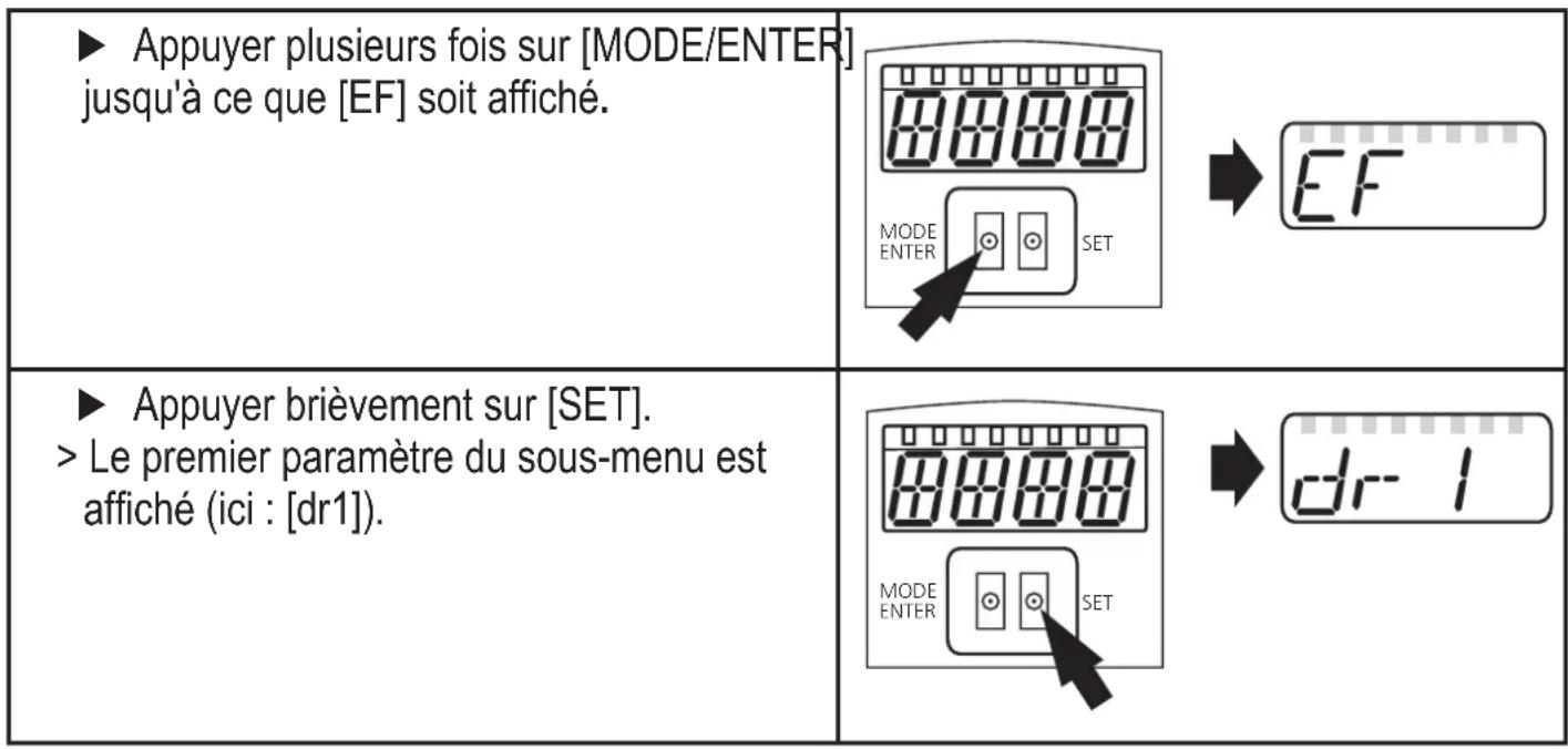 IFM O1D155 - Changement du niveau de menu 1 au niveau de menu 2 - 1