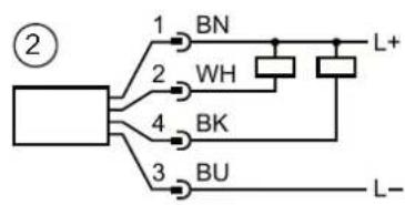 graph TD A["②"] --> B["1"] A --> C["2"] A --> D["3"] B --> E["BN"] C --> F["WH"] D --> G["BK"] E --> H["L+"] F --> I["BU"] G --> J["L-"]