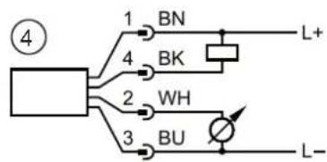 graph TD A["④"] --> B["1"] A --> C["2"] A --> D["3"] B --> E["BN"] C --> F["WK"] D --> G["BU"] H["L+"] --> I["Resistor"] J["L-"] --> K["Switch"]