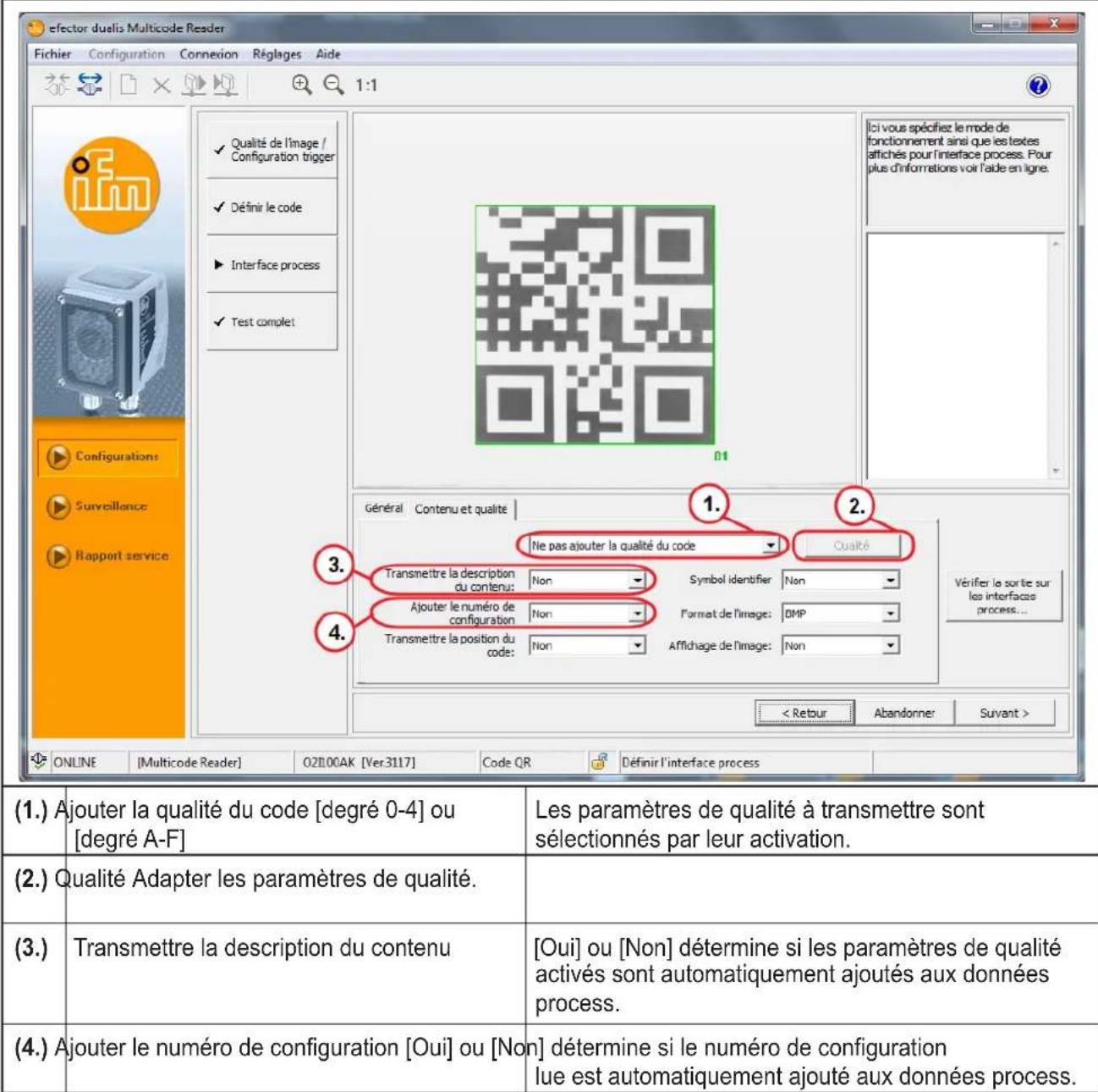 IFM O2I305 - Paramètres de l'onglet : contenu et qualité - 1