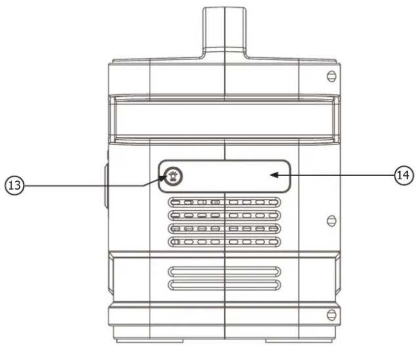 Technical diagram of a device with numbered annotations pointing to internal components