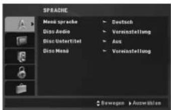 SPRACHE Mensk sprache Diss Audio Disc Untertitel Diss Mens Deutsch Vereinstellung Aus Vereinstellung Bewegen > Auswahlen