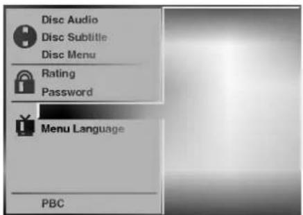 Disc Audio Disc Subtitle Disc Menu Rating Password Menu Language PBC