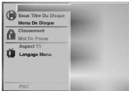Sous Titre Du Disque Menu De Disque Classement Mot De Passe Aspect TV Langage Menu PBC