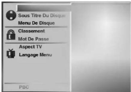 Sous Titre Du Disque Menu De Disque Classement Mot De Passe Aspect TV Langage Menu PBC