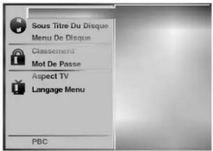 Sous Titre Du Disque Menu De Disque Classement Mot De Passe Aspect TV Langage Menu PBC