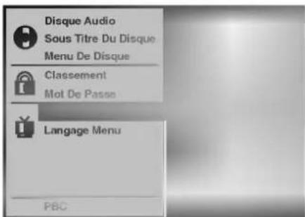 Disque Audio Sous Titre Du Disque Menu De Disque Classement Mot De Passe Langage Menu PBC