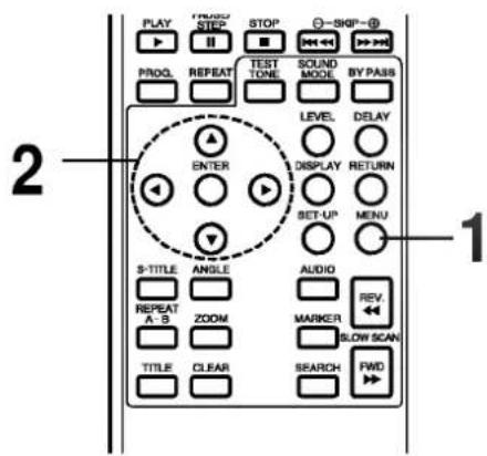 PLAY PROG. REPEAT TEST TONE SOUND MODE BY PASS LEVEL DELAY ENTER DISPLAY RETURN SET-UP MENU S-TITLE ANGLE AUDIO REPEAT A - B ZOOM MARKER BLOW SCAN TITLE CLEAR SEARCH FWD 2 1