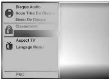 Disque Audio Sous Titre Du Disque Menu De Disque Classement Aspect TV Langage Menu PBC