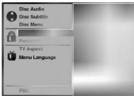 Disc Audio Disc Subtitle Disc Menu Passengers TV Aspect Menu Language PBC