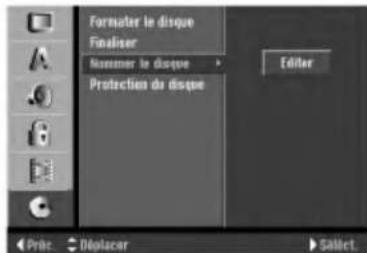 Formater le disque Finaliser Nommer le disque Protection du disque Editor Prize Déplacer Sèdict