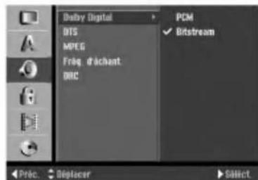 Display Digital DTS MPEG Freq. d'achant. ORC PCM ✓ Bitstream Préc. Déplacer Select