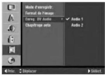 Mate d'arregistr Format de l'anage Enreg. DV Audio Chapitrage auto Audio 1 Audio 2 Pric. Diplacer SÉHIC.