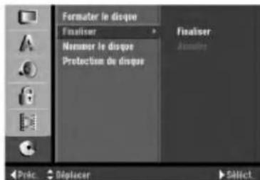 Formater le disque Finaliser Nommer le disque Protection de disque Finaliser Nommer Pric. - Diplacer Sûflect.
