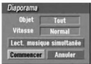 Diaporama Objet Tout Vitesse Normal Lect. musique simultanée Commencer Annuler