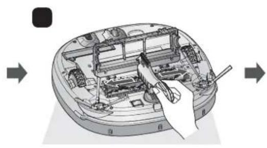 LG VR64702LVMT - Beim Erhalt der Sprachnachtrecht: "Bitte Fremdkörper von der Bürste auf der Unterseite des HomBot entfernen." - 2