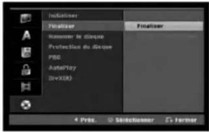 Indikiser Finaliser Renameir de disque Protection du disque PBC AutoPlay DevXLR) Finaliser 4 Pres. ⚪ Selectioner ⚫ Former