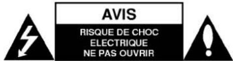 AVIS RISQUE DE CHOC ELECTRIQUE NE PAS OUVRIR