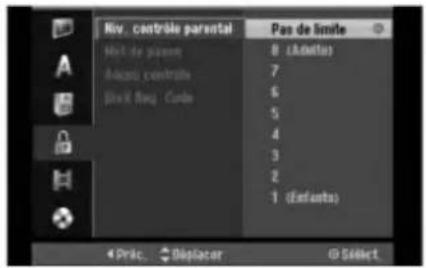 Niv. contrôle parental Pas de limite Mat de papiere 8 (Adults) 7 6 5 4 3 2 1 (Enfants) Préc. Déplacer Select