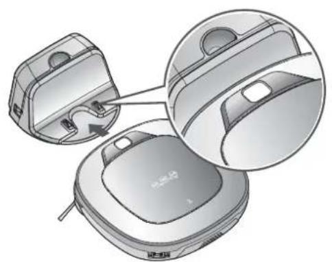 LG VR34406LV - Beim Erhalt der Sprachnachtrecht: "Die Akkuladung ist gering. Zum Aufl aden den HomBotitte an die Ladestation stellen." - 1