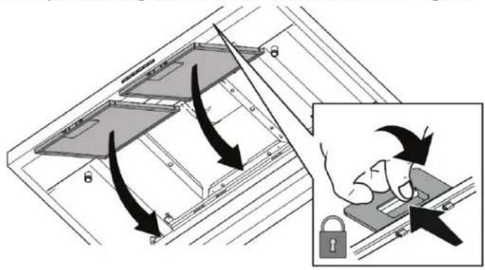 Diagram illustrating a device lock mechanism with arrows indicating clockwise rotation and lock lock operation.