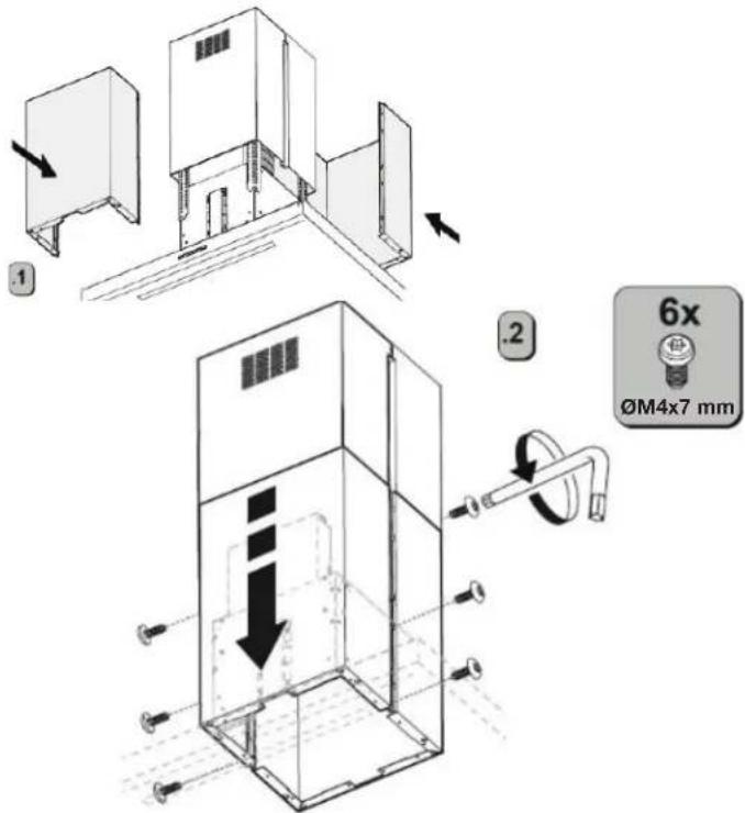 Technical diagram showing assembly steps of a mechanical device with labeled components and a 6x magnified view.