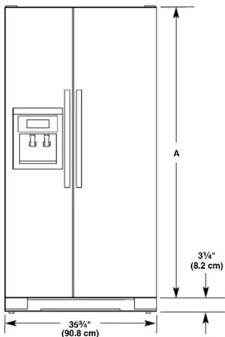 A 3½/4" (8.2 cm) 35¾/4" (90.8 cm)