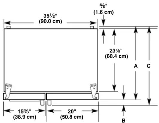 35½" (90.0 cm) 5/8" (1.6 cm) 23⅓" (60.4 cm) A C 15⅓" (38.9 cm) 20" (50.8 cm) B