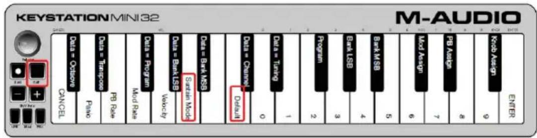 ALESIS Q Mini - So setzen Sie den Sustain-Taster auf den Standardmodus (Einrastend) zurück: - 1
