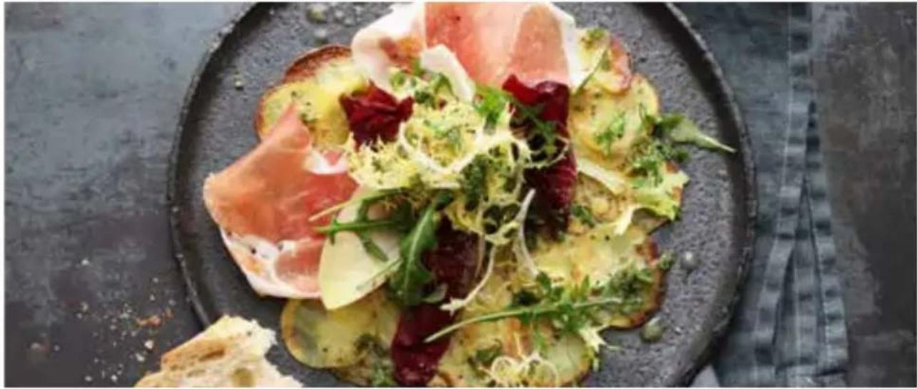 GRAEF SKS700 - Kartoffel-Carpaccio mit Schinken und Bittersalaten - 1
