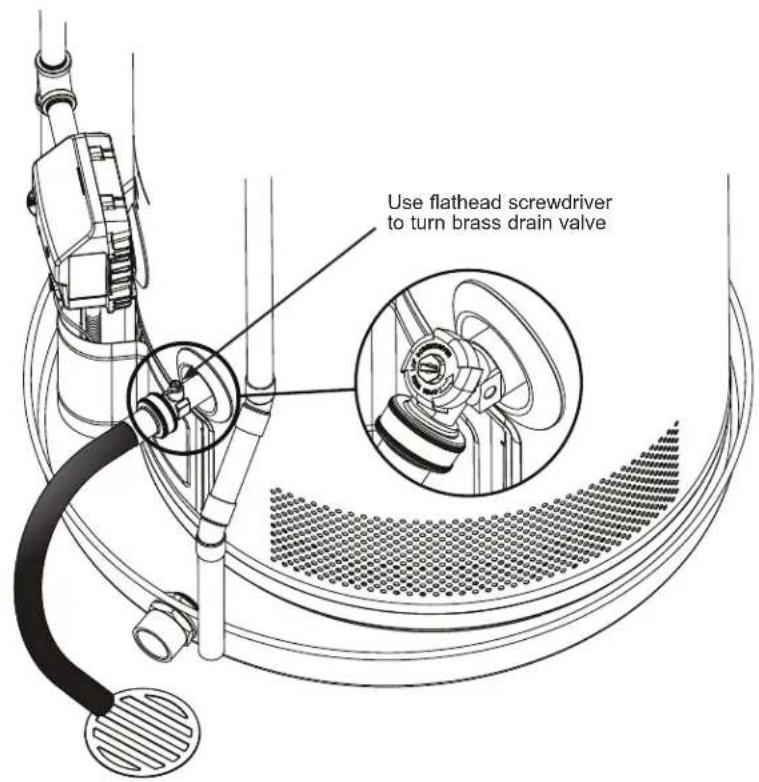 Use flathead screwdriver to turn brass drain valve
