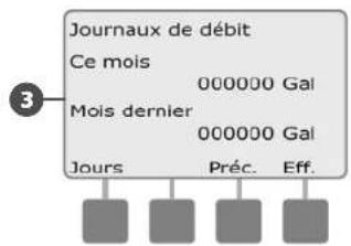 RAIN BIRD ESPLXMEF - Afficher et effacer les journaux des débits - 5